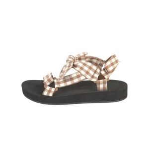 Loeffler Randall Ivory and Brown Gingham Velcro  Sandals - size 8.5